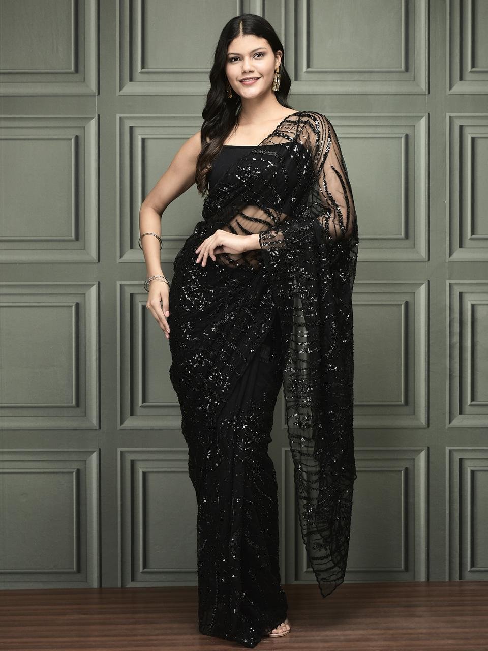 Black sequins saree