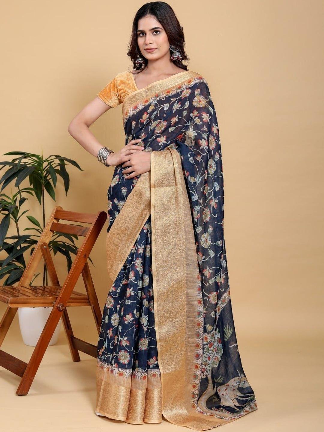Floral Blue Saree